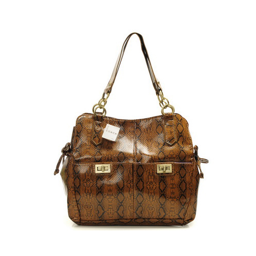 Coach Embossed Lock Medium Brown Totes DYH | Women - Click Image to Close